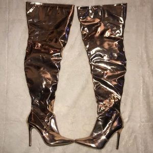Thigh High Rose Gold Mirror Boots